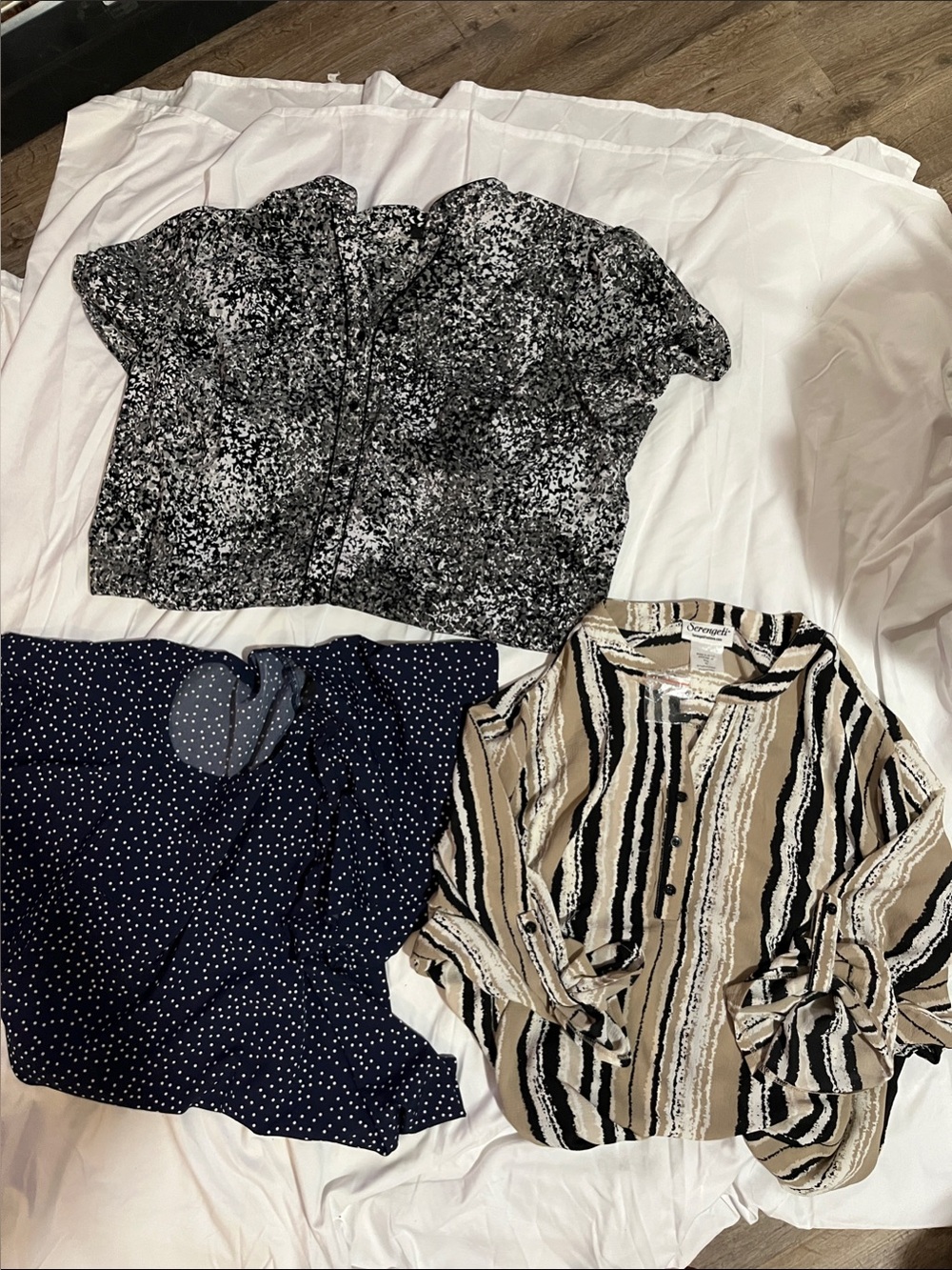 Serengeti Beige Black White Striped Print Blouse - Picture 1 of 10
